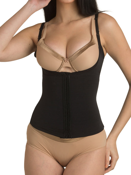 Pearl Open Bust Tummy Cincher Black